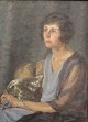Hofman-Bang, 
Ellen 
(1879-1913) 
Danmark: 
Portræt af en 
siddende kvinde 
med kat. Olie 
på lærred. ...