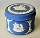 Wedgewood blue 
jasper bisquit 
porcelain 
lidded jar, 
20th century 
England. 
Decorated with 
classic ...