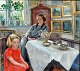 Pedersen, Erik 
Gotlieb (1888 - 
1947) Denmark. 
Living room 
interior with 
woman and child 
at the ...