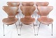 A set of 6 
Seven chairs, 
model 3107, 
designed by 
Arne Jacobsen 
and 
manufactured by 
Fritz Hansen. 
...