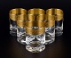 Rimpler 
Kristall, 
Zwiesel, 
Germany, six 
mouth blown 
crystal shot 
glasses with 
gold rim 
decorated ...