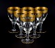Rimpler 
Kristall, 
Zwiesel, 
Germany, six 
hand blown 
crystal red 
wine glasses 
with gold rim 
...