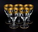 Rimpler 
Kristall, 
Zwiesel, 
Germany, five 
hand blown 
crystal white 
wine glasses 
with gold rim 
...