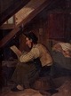 Oil painting on 
board, Northern 
European 
painter.
19th century.
Exterior from 
attic chamber 
...
