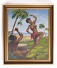 Painting on 
canvas, in gold 
frame of 
tropical 
environment in 
green and blue 
colors painted 
by ...