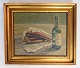Painting on the 
canvas in a 
gold frame of a 
fishing table 
from around the 
1930s.
Dimensions in 
...