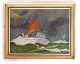 Painting on 
canvas in gold 
frame with 
marine motif in 
red and blue 
colors, signed 
E. Hansen from 
...