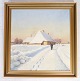 Oil painting on 
wooden board 
with gold frame 
with motif of 
snow landscape 
made by Tove 
Jørgensen ...