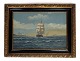 Painting on the 
canvas in an 
antique frame 
of ships and 
water from 
around the 
1926s. Signed 
P. ...