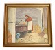 Painting on the 
canvas in a 
gold frame with 
a motif of a 
farmer's wife 
from around the 
...