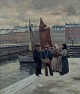 Søren Christian 
Bjulf 
(1890-1958), 
Denmark. Fish 
mongers in 
conversation 
with fishermen 
by dock ...