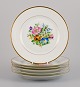 Bing & 
Grøndahl, six 
porcelain lunch 
plates 
hand-painted 
with polychrome 
flowers and 
gold ...