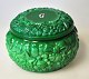 Round bowl with 
lid. Curt 
Schlevogt, 
Gablonz 1930s. 
Germany. 
Pressed green 
glass mass ...