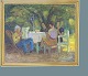 Unknown artist. 
Oil painting in 
gold frame. 
Motif summer 
with family in 
garden. 
Dimensions: 60 
x ...