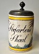 Kellinghusen 
faience mug 
with pewter 
lid, 19th 
century 
Germany. Danish 
text on the 
side: ...