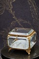 Antique French 
jewelery box in 
bronze and 
faceted glass 
and silk 
cushion at the 
bottom with a 
...