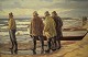 Emil Weinrich 
(1892-1975)
Fishermen and 
dinghy on the 
coast of 
Denmark Skagen 
Sign. E. ...