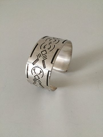 Georg Jensen Bangle, Sterling Silver Wide Cuff Design with Native American Motif 
No 64
