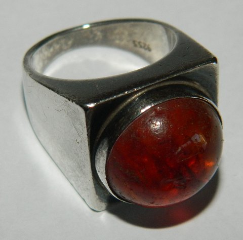 Sterling silver ring with amber