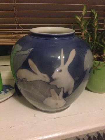 Royal Copenhagen Art Nouveau Unique Vase with Rabbits by Theodor Fischer from 
1895