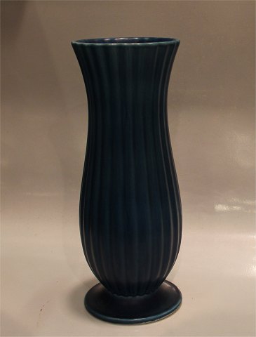 Aluminia Copenhagen Faience 1528 Bremerholm Blue Ribbed Vase Thorkild Olsen 1928
