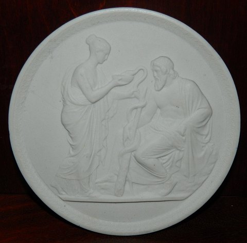 Royal Copenhagen plate in bisque with Hercules and Hebe by Bertel Thorvaldsen