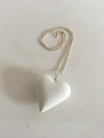 Royal Copenhagen Sterling Silver Necklace with White Porcelain Heart Pendant.