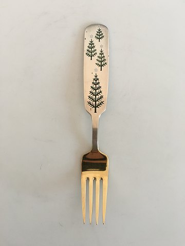 A. Michelsen Christmas Fork 1950 In Gilded Sterling Silver with Enamel