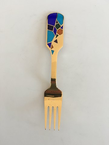 A. Michelsen Christmas Fork 1990 In Gilded Sterling Silver with Enamel