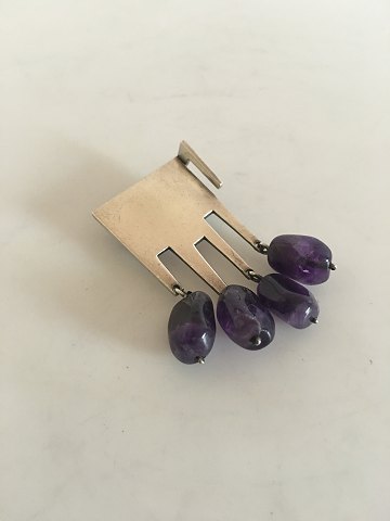 Ole Bent Petersen Sølvform Sterling Silver Brooch with Amethyst Stones