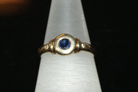 Gold ring with the diamond and sapphire 14 Karat