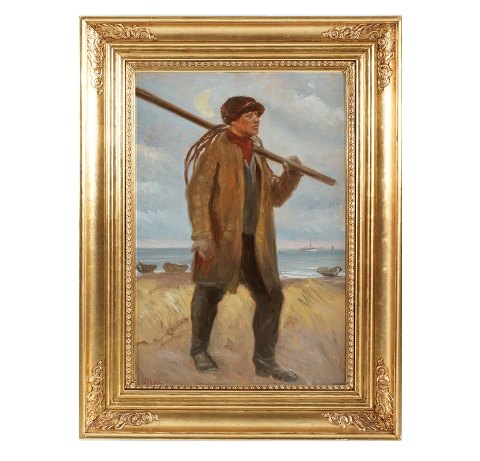 Michael Ancher, 1849-1927, Fisker ved Skagen 
Strand, olie på plade