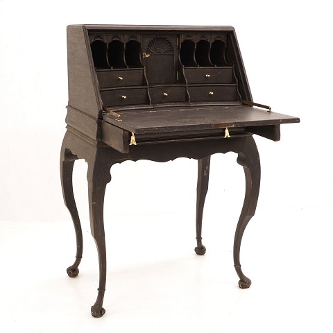 Black painted bureau with cabriole legs.