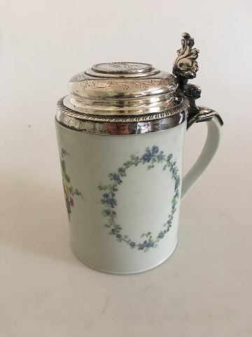 Royal Copenhagen Mug from 1790-1810 with Silver Lid Ornamented with a Religious 
Motif