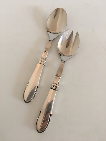 Georg Jensen Beaded Salad Serving Set in Steel and Sterling Silver