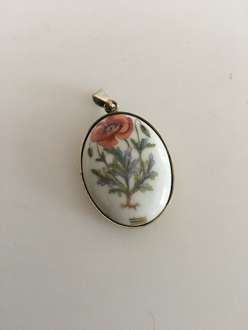 Royal Copenhagen Porcelain Pendant in Mounted in Gilded Sterling Silver