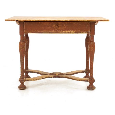 Red Baroque table in original colors. Sweden circa 
1750. H: 76cm. Plate: 106x68cm