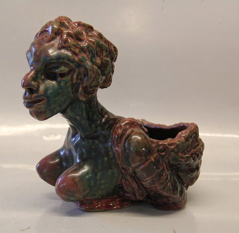 Brown glazed lustre Jens Jacob Bregnoe Woman with basket. JJB Own Workshop 20 x 
23 cm