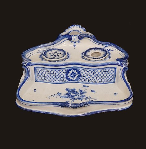 Blue decorated faience writing set. Marieberg, 
Sweden, circa 1765. L: 25cm