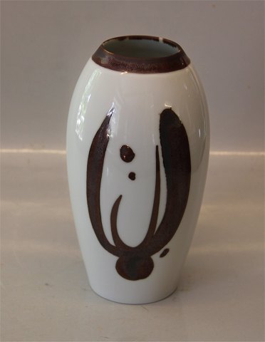 Bing & Grøndahl B&G 159-5251 Vase med moderne brun dekoration 18 cm 
