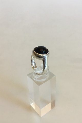 Georg Jensen Sterling Silver Sphere Ring No 473 with Black Agate