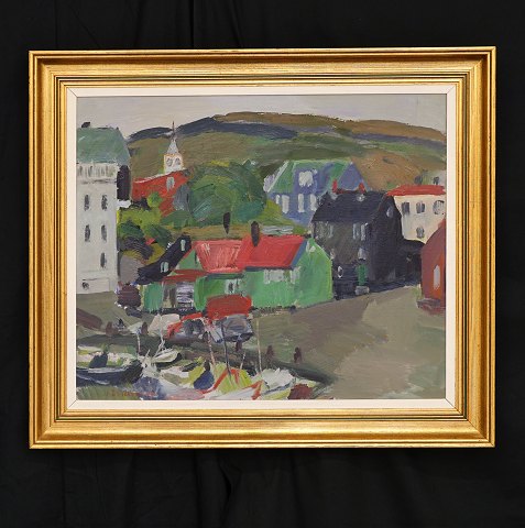 Ingálvur av Reyni, 1920-2005: Small Village, The Faroe Islands. Oil on canvas. Signed and dated 1944. Visible size: 53,5x63,5cm. With frame: 70x80cm