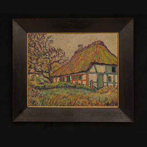 Heinrich Blunck, 1891-1963, Partie mit Bauernhaus. 
Öl auf Platte. 
Signiert
Lichtmasse: 42x51cm. Mit Rahmen: 59x68cm