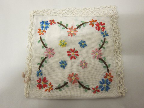 Dust cover for the old and beautiful handkerchiefs with embroidery made by hand
In the earlier days the beautiful handkerchiefs were kept in such dust covers, 
usually with hand made embroidery
In a good condition