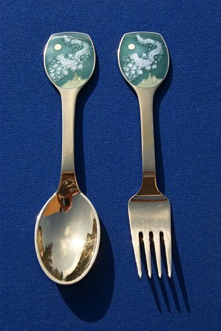 Michelsen set Christmas spoon and fork 1983 of Danish gilt sterling silver