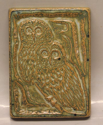 Soeholm Relief 3502 Two Barn owls 16 x 21 cm green glaze