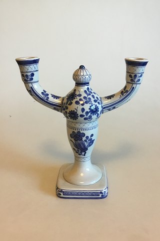 Royal Copenhagen/Aluminia Blue Tranquebar Two-arm Candleholder No 3037/919