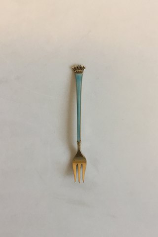 Gold plated Sterling Silver with Light Blue Enamel Cold Meat Fork