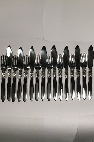 Georg Jensen Sterling Silver Cactus Fish Flatware 8 people(16 pcs)