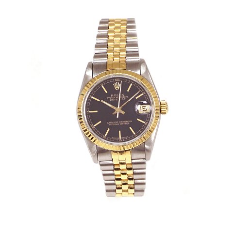 Rolex Oyster Perpetual Datejust, guld/stål, Solgt 
10.04.1991. Leveres med original købsfaktura, 
certifikat, yder- og inderboks mv. Ref. 68273. D: 
31mm. Pæn stand med små brugsspor